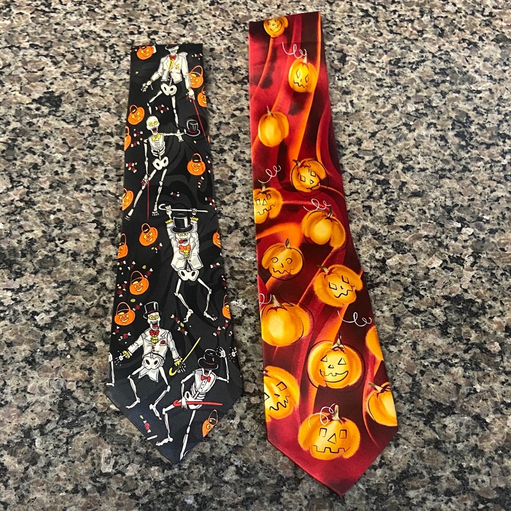 Halloween Ties - set of two Skeleton and Pumpkin Design - Picture 1 of 7